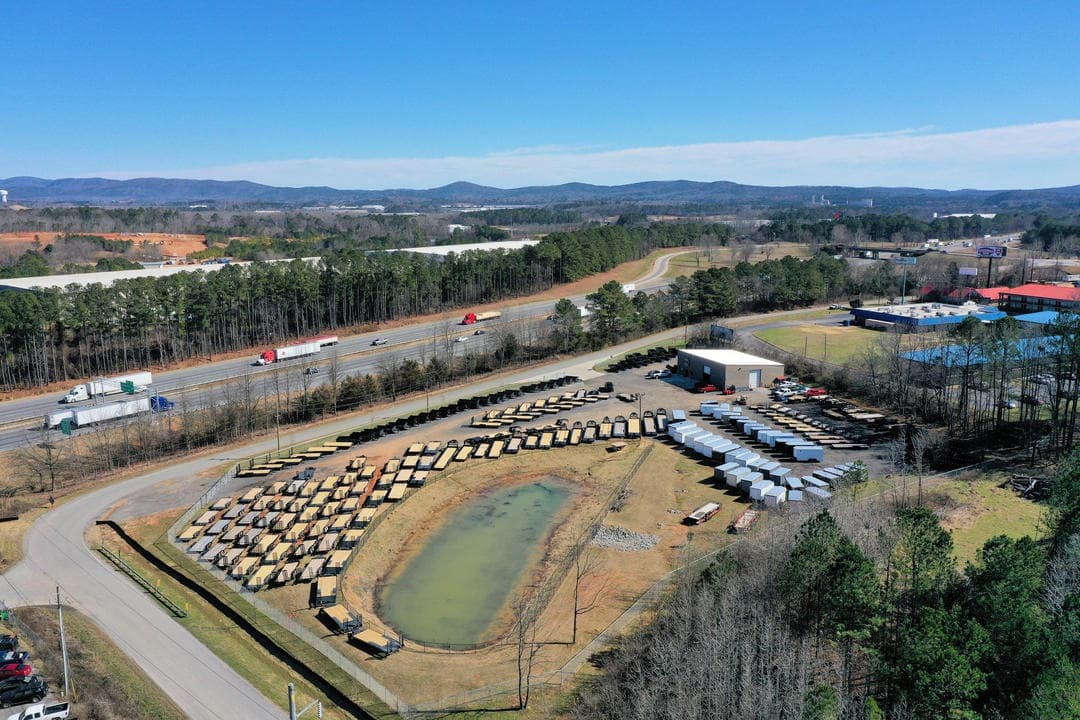 rows of trailers on the Georgia Trailer Outlet lot